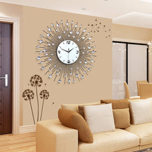 Load image into Gallery viewer, Mirror with Diamond Metal Wall Clock, Quartz - cloudpeakmarket