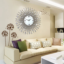 Load image into Gallery viewer, Mirror with Diamond Metal Wall Clock, Quartz - cloudpeakmarket