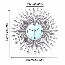 Load image into Gallery viewer, Mirror with Diamond Metal Wall Clock, Quartz - cloudpeakmarket