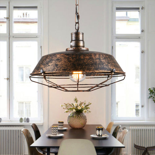 Retro Iron Ceiling Lamp, Round Vintage Industrial Design - cloudpeakmarket