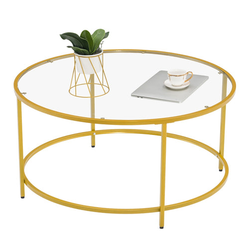 Simple Single-Layer Glass Surface Coffee Table, Gold - cloudpeakmarket