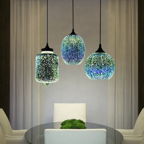 Modern 3D Colorful Nordic Starry Sky Hanging Glass Shade Pendant Lamp Lights E27 LED For Kitchen Restaurant Living Room - cloudpeakmarket