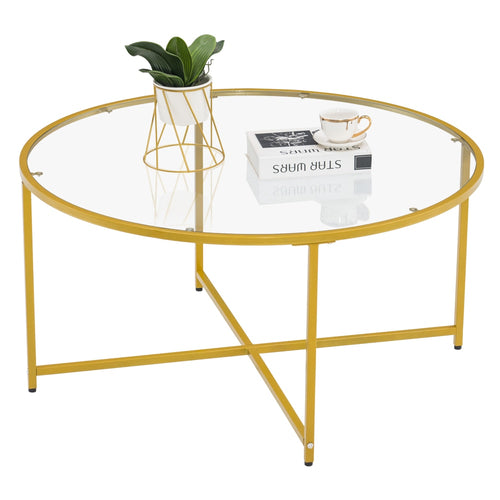 Cross Foot  Round Edge Table Coffee Table. gold - cloudpeakmarket