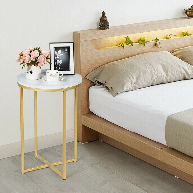 Marble Top Side Table Iron Construction Luxury Golden cloudpeakmarket