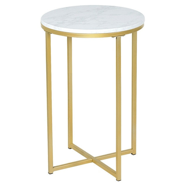 Marble Top Side Table, Iron Construction, Luxury Golden - cloudpeakmarket