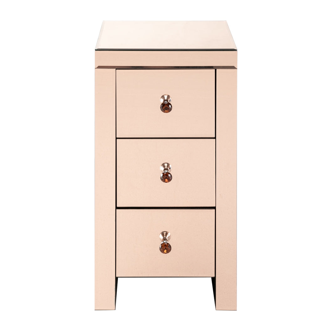 Nightstand, Mirrored Glass, Modern/Contemporary 3-Drawers,Rose - cloudpeakmarket