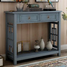 Load image into Gallery viewer, Console Table  With 2 Drawers and Bottom Shelf, Antique Navy - cloudpeakmarket
