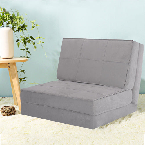 Costway Fold Down Chair Flip Out Lounger, Convertible Sleeper Bed  Gray - cloudpeakmarket