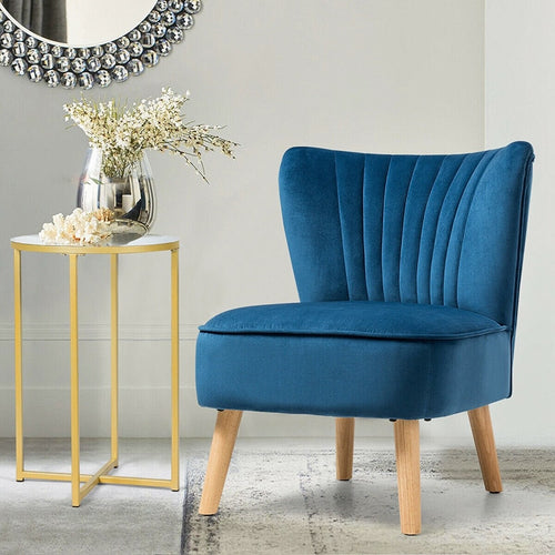 Armless Accent Chair, Velvet Upholstery, Ergonomic Backrest , Rubber Wood Legs - cloudpeakmarket