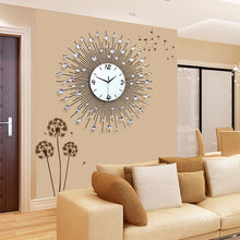 Load image into Gallery viewer, Mirror with Diamond Metal Wall Clock, Quartz - cloudpeakmarket
