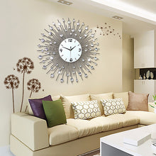 Load image into Gallery viewer, Mirror with Diamond Metal Wall Clock, Quartz - cloudpeakmarket
