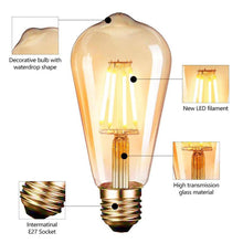 Load image into Gallery viewer, 6 Pack E27 Retro Edison Light Bulb 4W 6W 220V  Warm White Light - cloudpeakmarket
