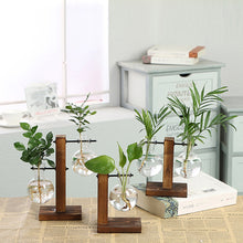 Load image into Gallery viewer, Hydroponic Plant Vase, Glass with Wooden Frame - cloudpeakmarket
